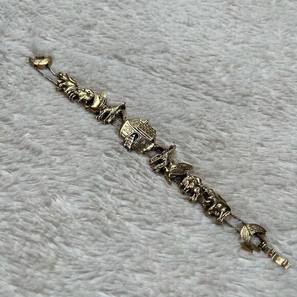 Noah’s Ark & Nativity Charm Bracelets TOFA Slide Christian Gold Tone Metal - Picture 1 of 2